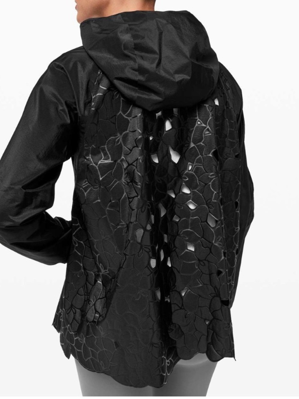 EUC Women’s Lululemon Black Fabled Forest Jacket Floral Laser-Cut- Size 8